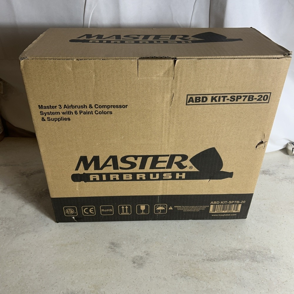 Master Airbrush Professional 3 System With Compressor and 6 Color Primary Paint